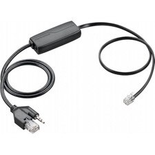 A black cable with a small box and a connector at each end