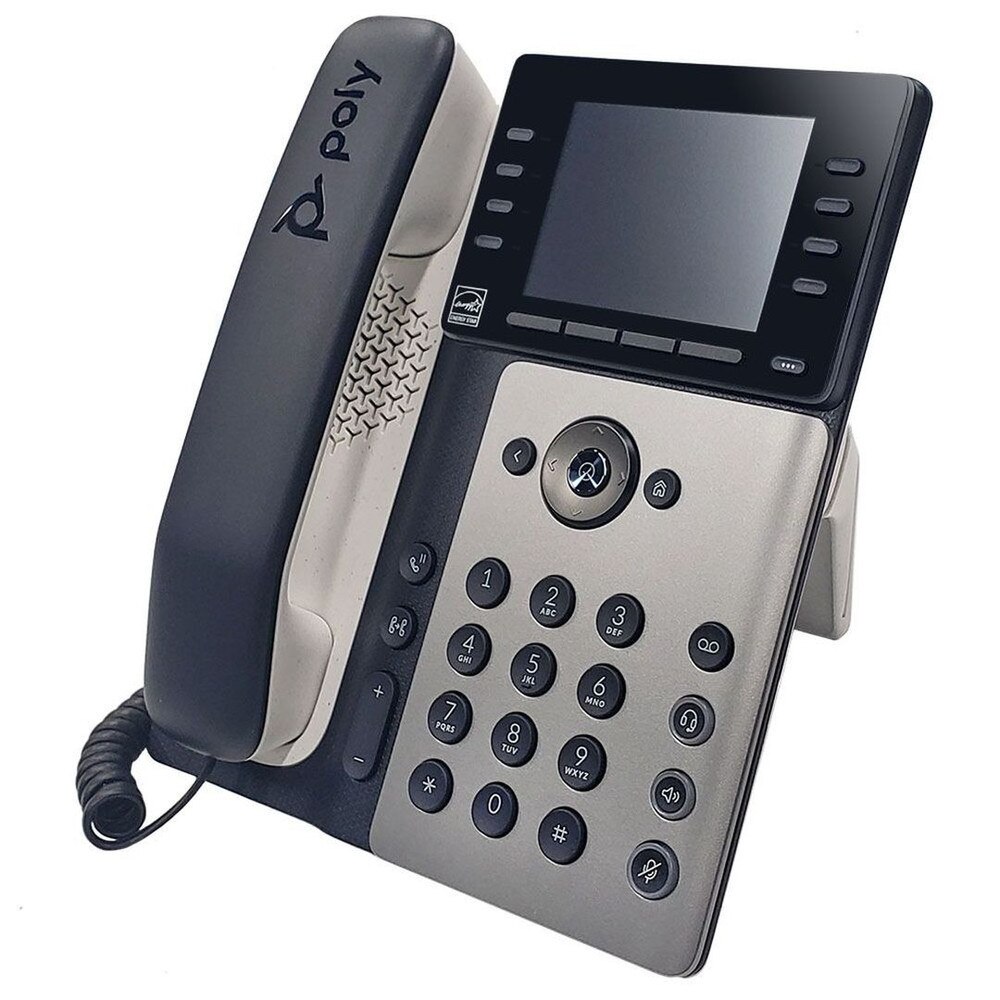 Poly Edge E300 IP Desk Phone with color display, 8 line keys, and antimicrobial protection