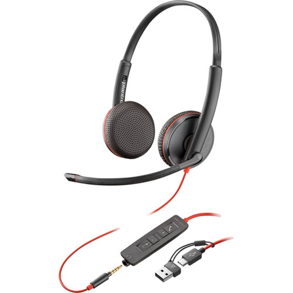 HP Poly Blackwire 3225 Stereo USB-C Headset +3.5mm Plug +USB-C/A Adapter (8X229AA) New
