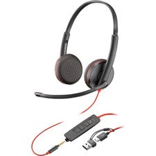 HP Poly Blackwire 3225 Stereo USB-C Headset +3.5mm Plug +USB-C/A Adapter (8X229AA) New