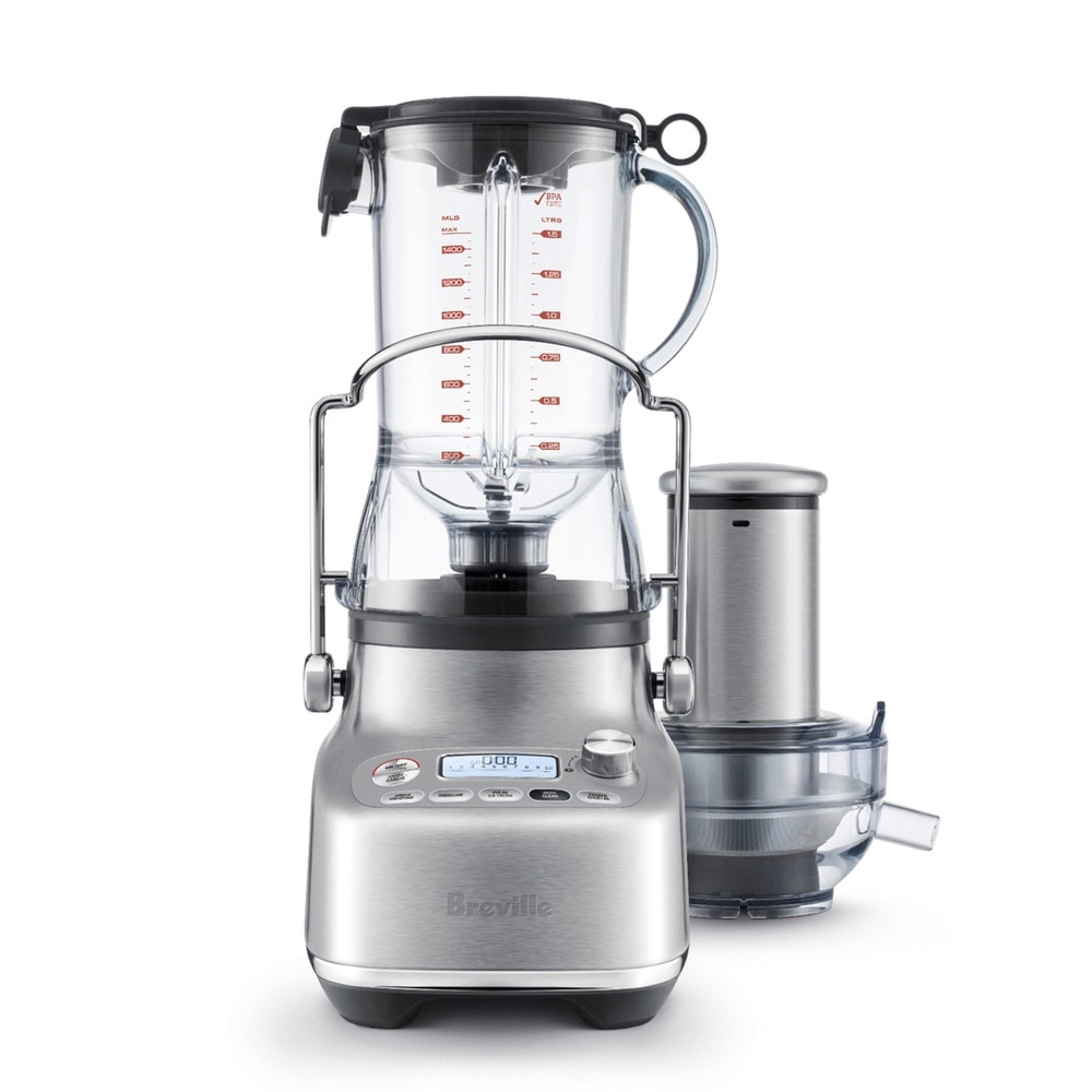 Breville 3X Bluicer Pro Blender and Juicer (BJB815BSS) in brushed stainless steel, featuring a 3.5-inch wide feed chute, Cold Spin Technology, and Kinetix blade system.