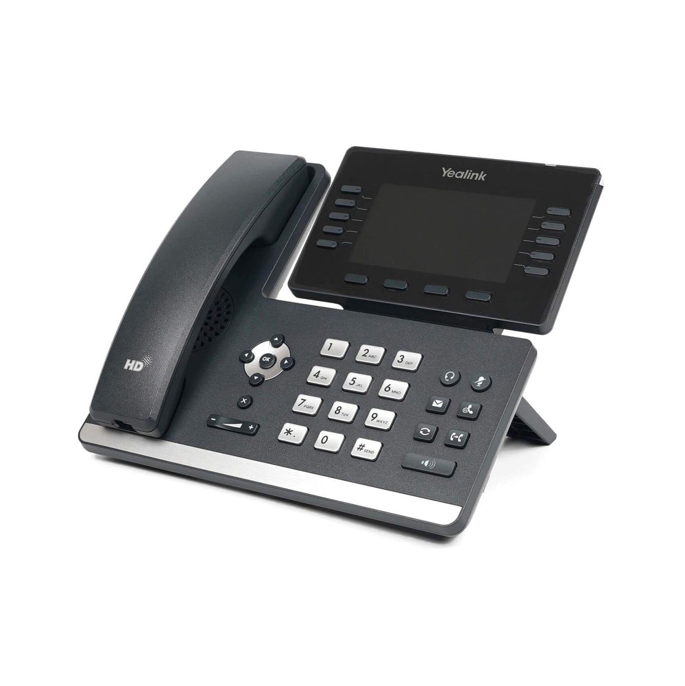 Yealink SIP-T54W IP Phone with adjustable 4.3-inch color LCD screen, built-in Bluetooth and Wi-Fi, HD Voice, and USB call recording capabilities.